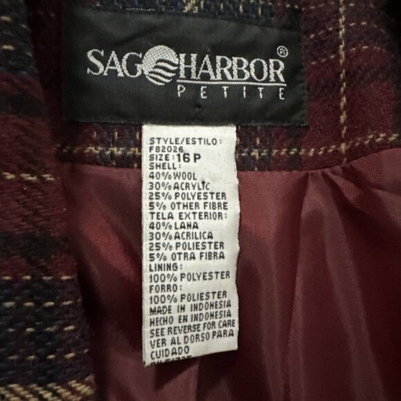 WOMEN'S VINTAGE SAG HARBOR Maroon & blue‎ Wool Blend Plaid Blazer 16 P￼ - Picture 3 of 7
